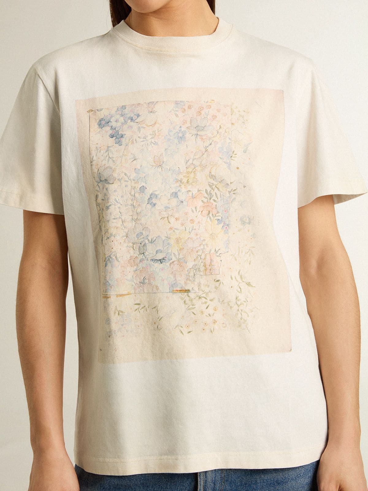 Women's white T-shirt with floral print