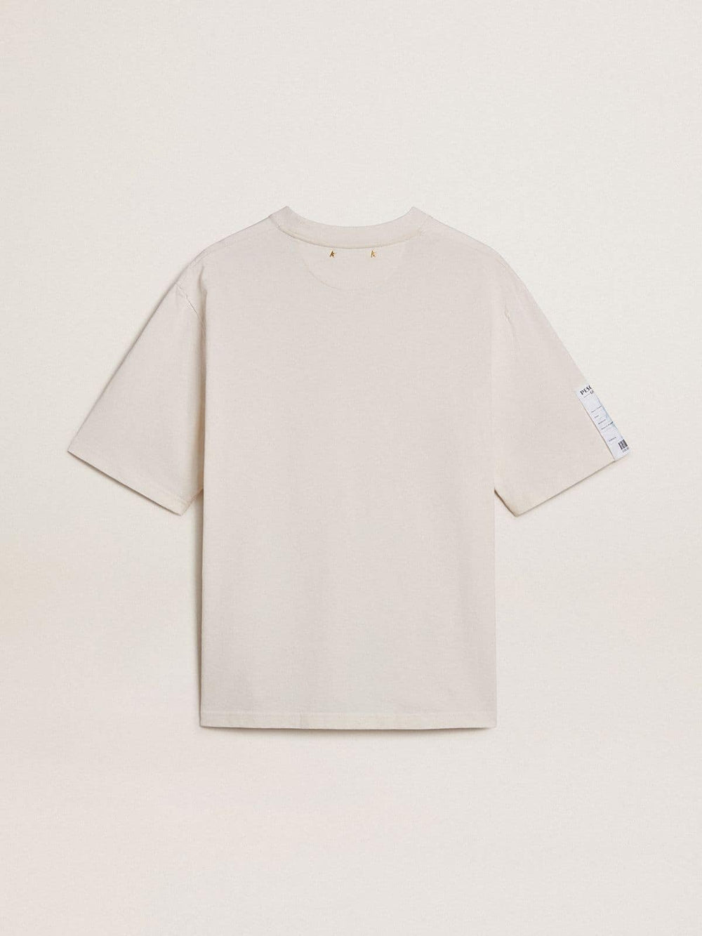 White unisex T-shirt with Mediterranean print and Pescheria Golden patch on the sleeve
