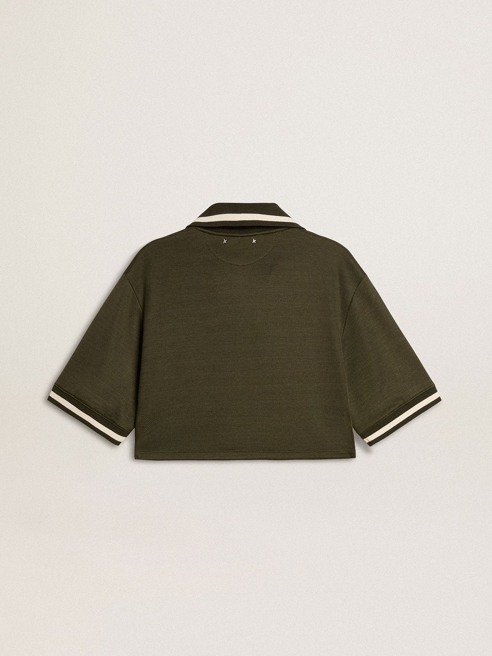 Women's cropped polo in military-green jersey with embroidery