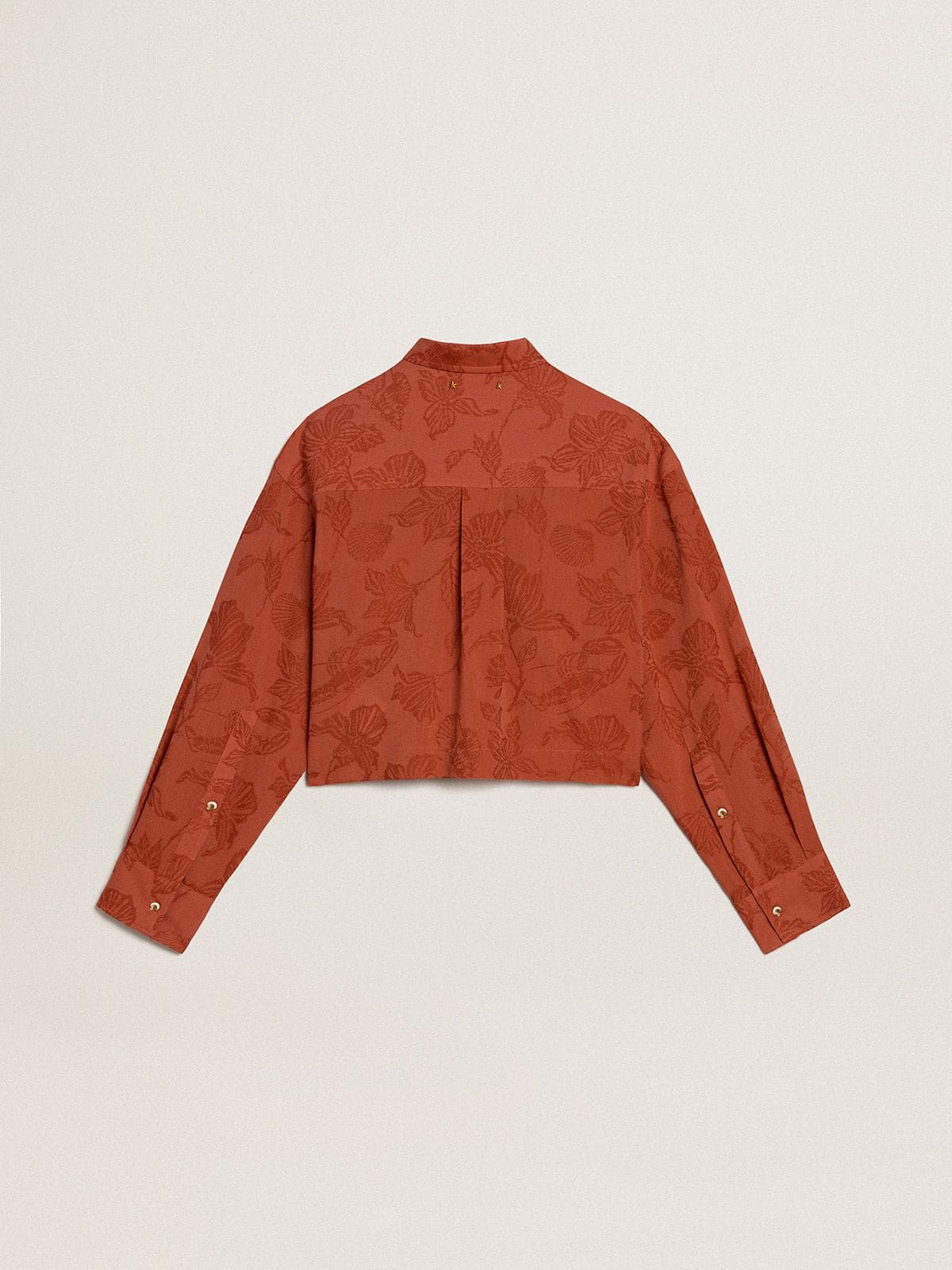 Women's cropped shirt in brick red jacquard with wide sleeves