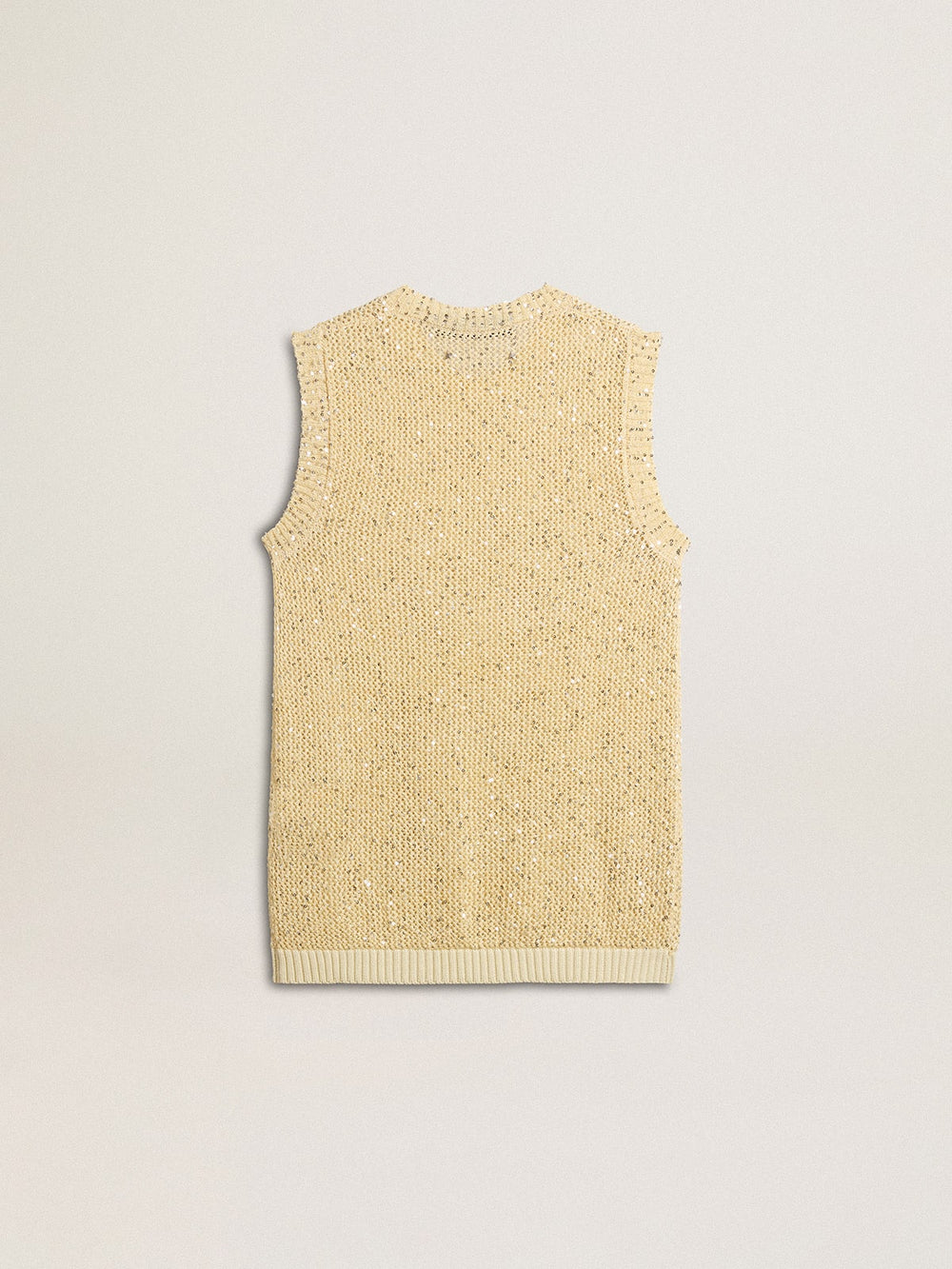 Mesh knit top with sequins and contrasting details