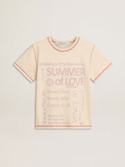 Women's cream T-shirt with faded red accents