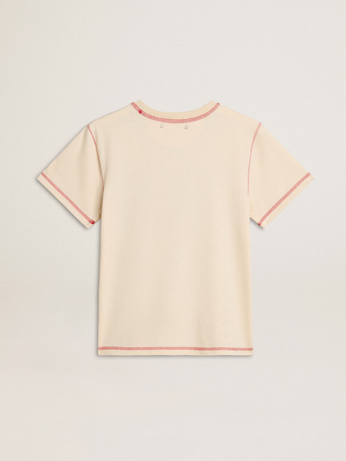 Women's cream T-shirt with faded red accents