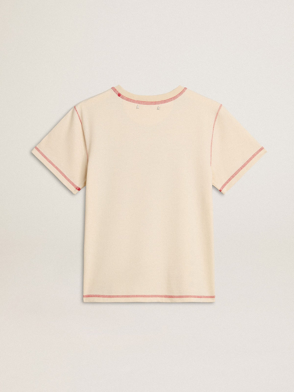 Women's cream T-shirt with faded red accents
