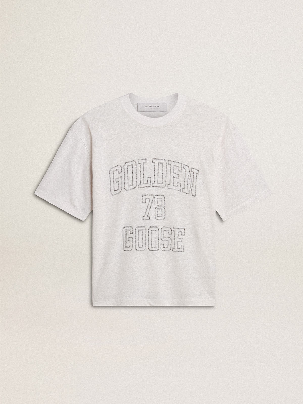 Women's lightweight white linen T-shirt with print