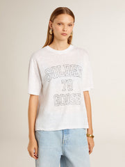 Women's lightweight white linen T-shirt with print