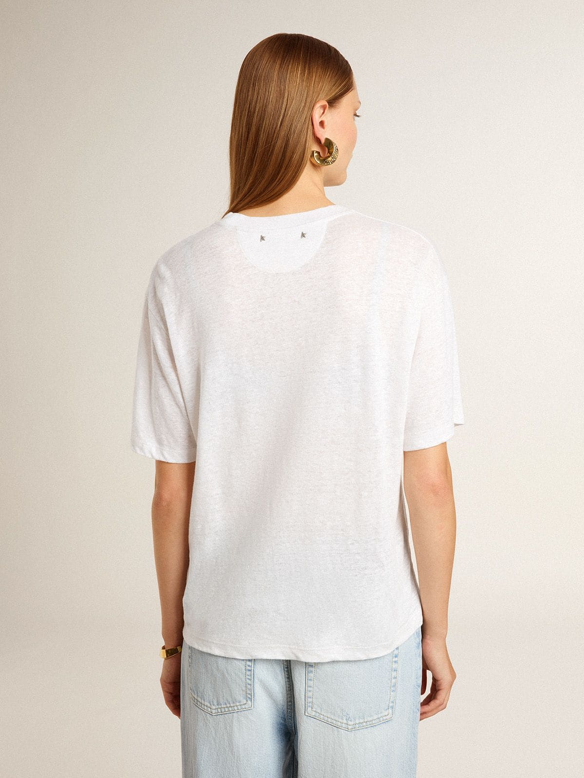 Women's lightweight white linen T-shirt with print