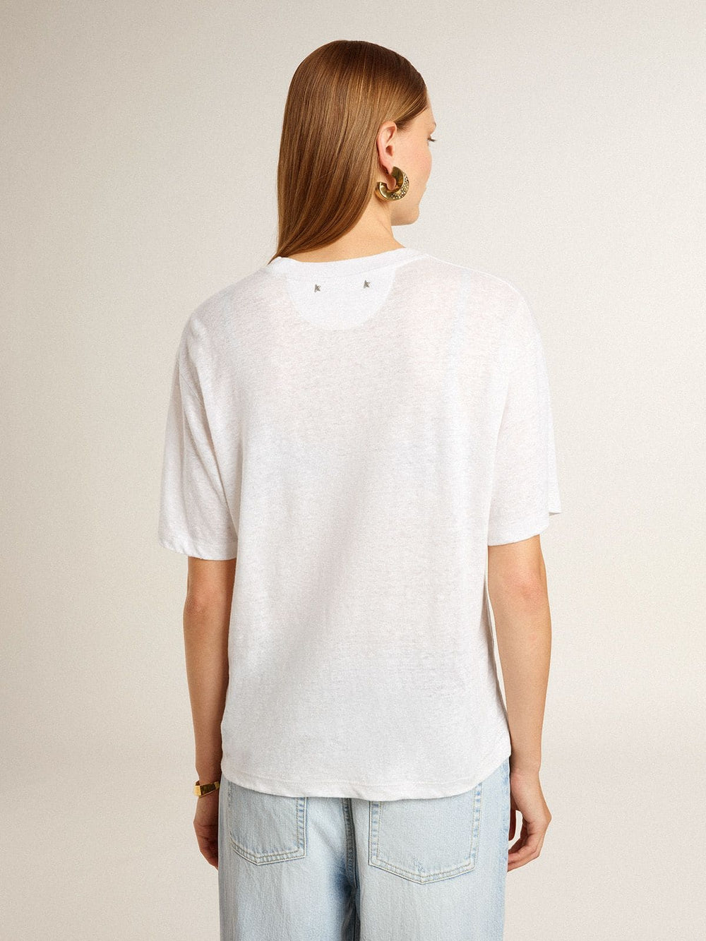 Women's lightweight white linen T-shirt with print