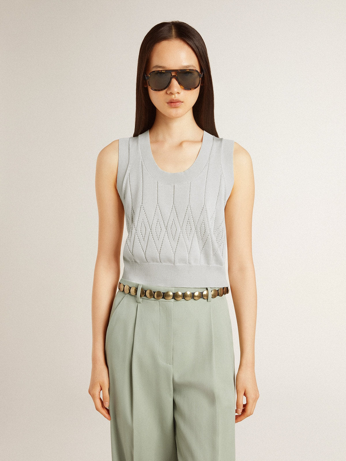 Women's sleeveless tank top in baby blue knit