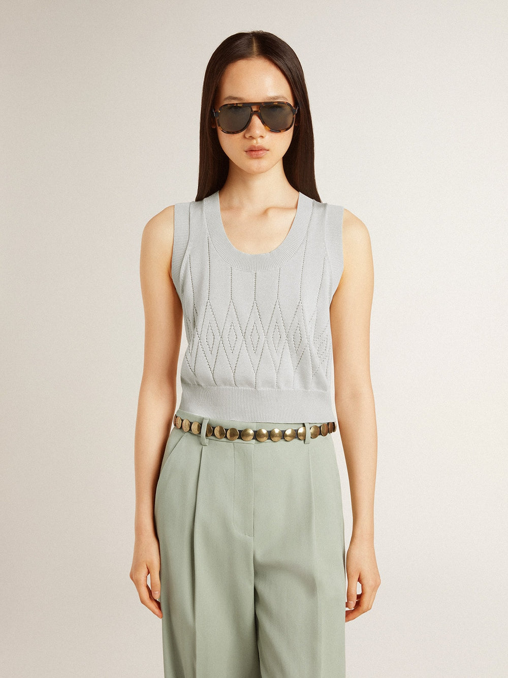 Women's sleeveless tank top in baby blue knit