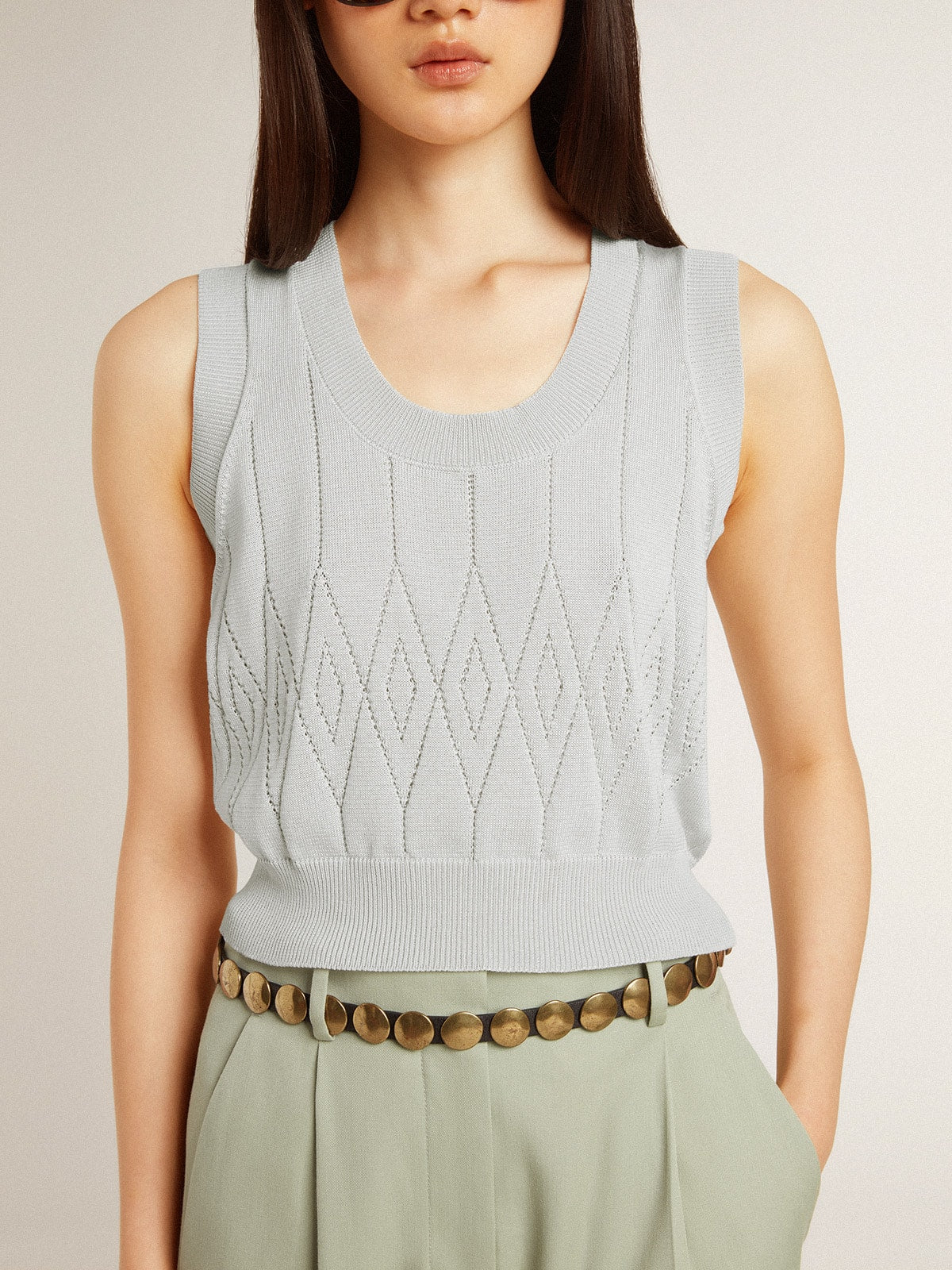 Women's sleeveless tank top in baby blue knit