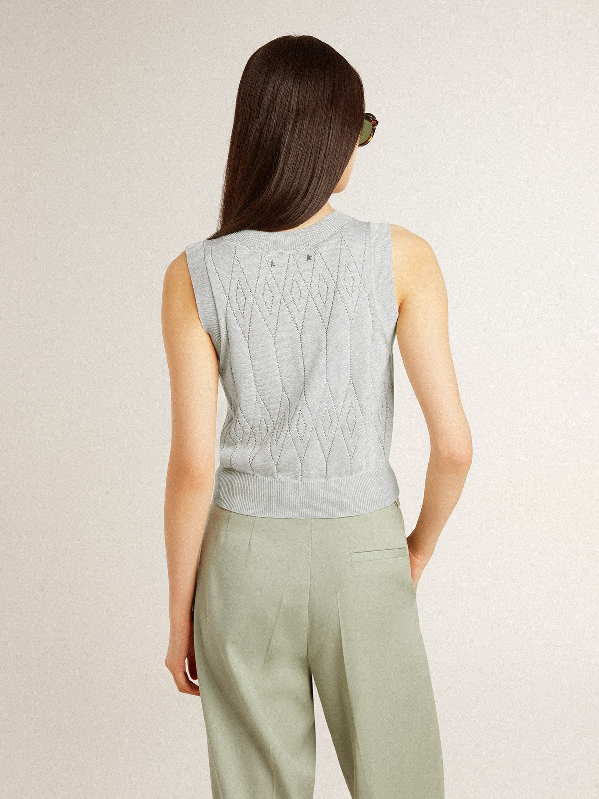 Women's sleeveless tank top in baby blue knit