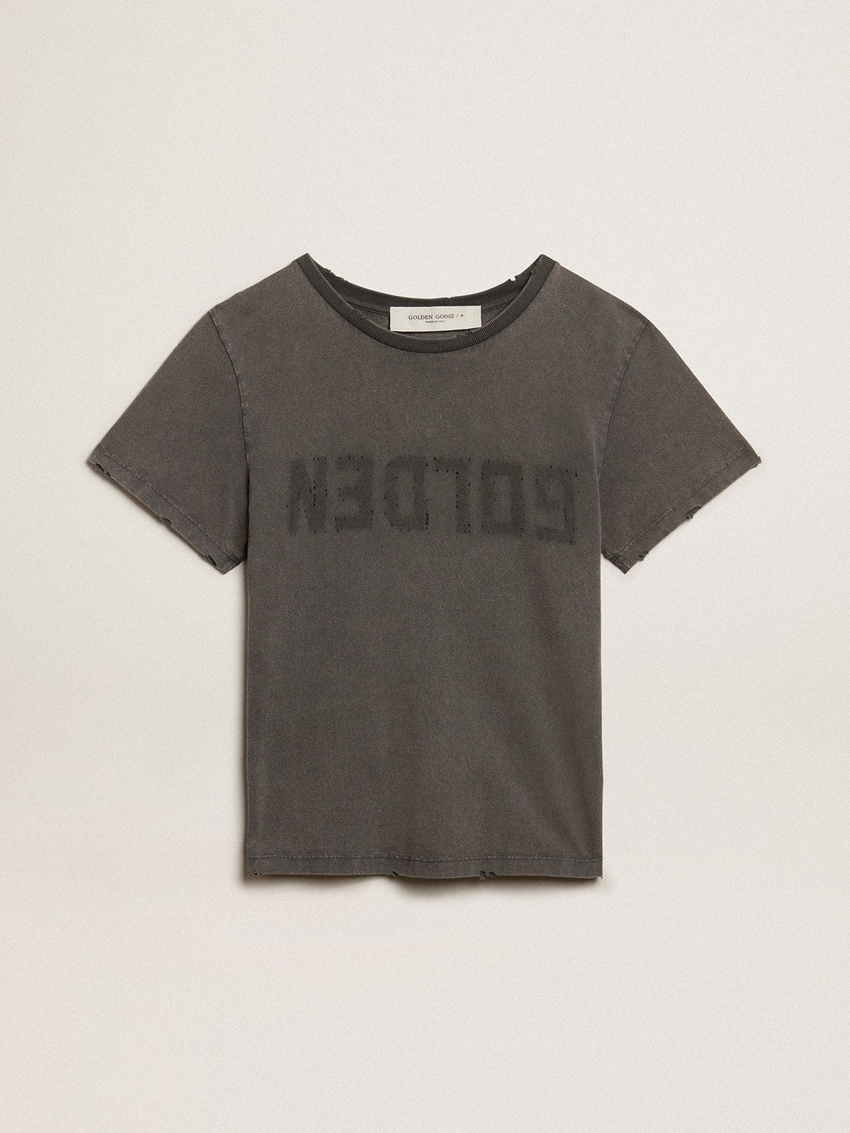 Distressed slim-fit T-shirt in anthracite gray