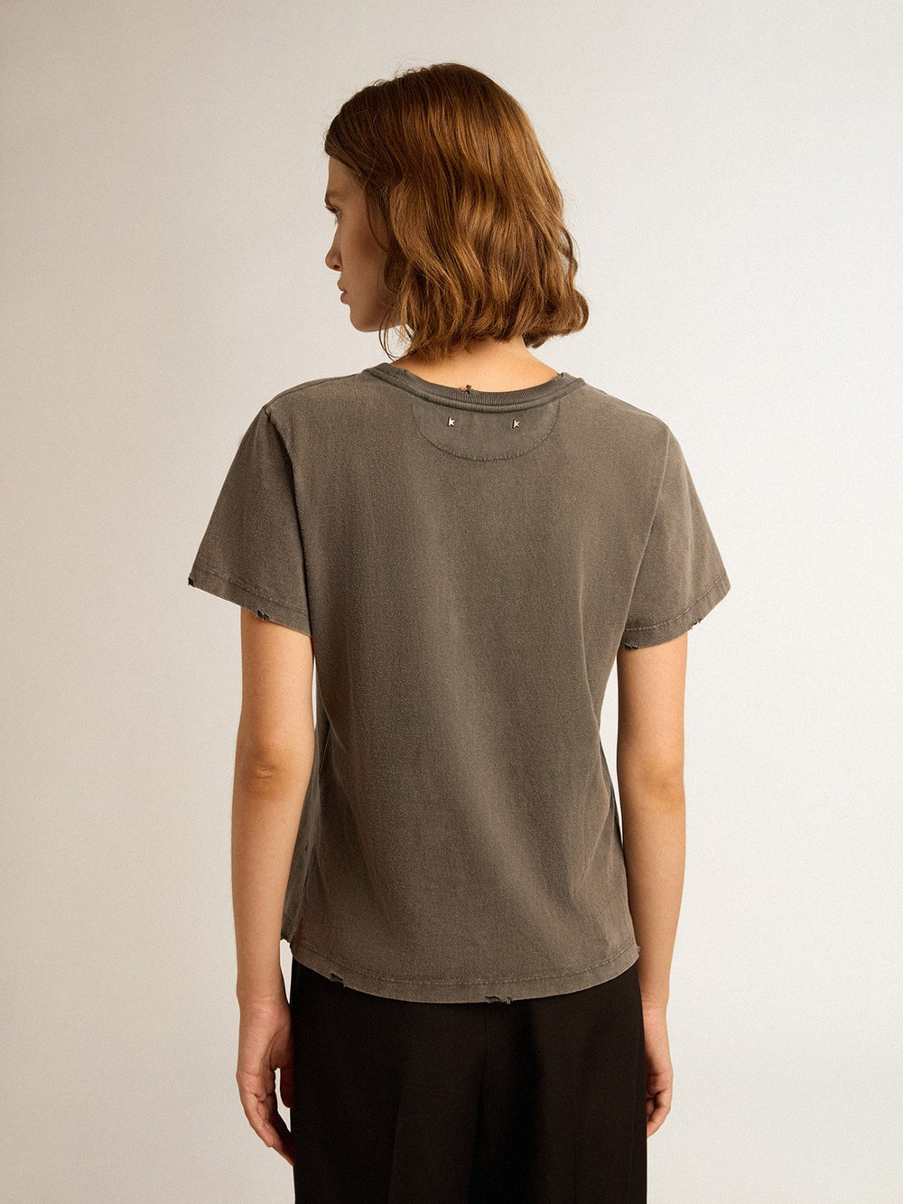 Distressed slim-fit T-shirt in anthracite gray