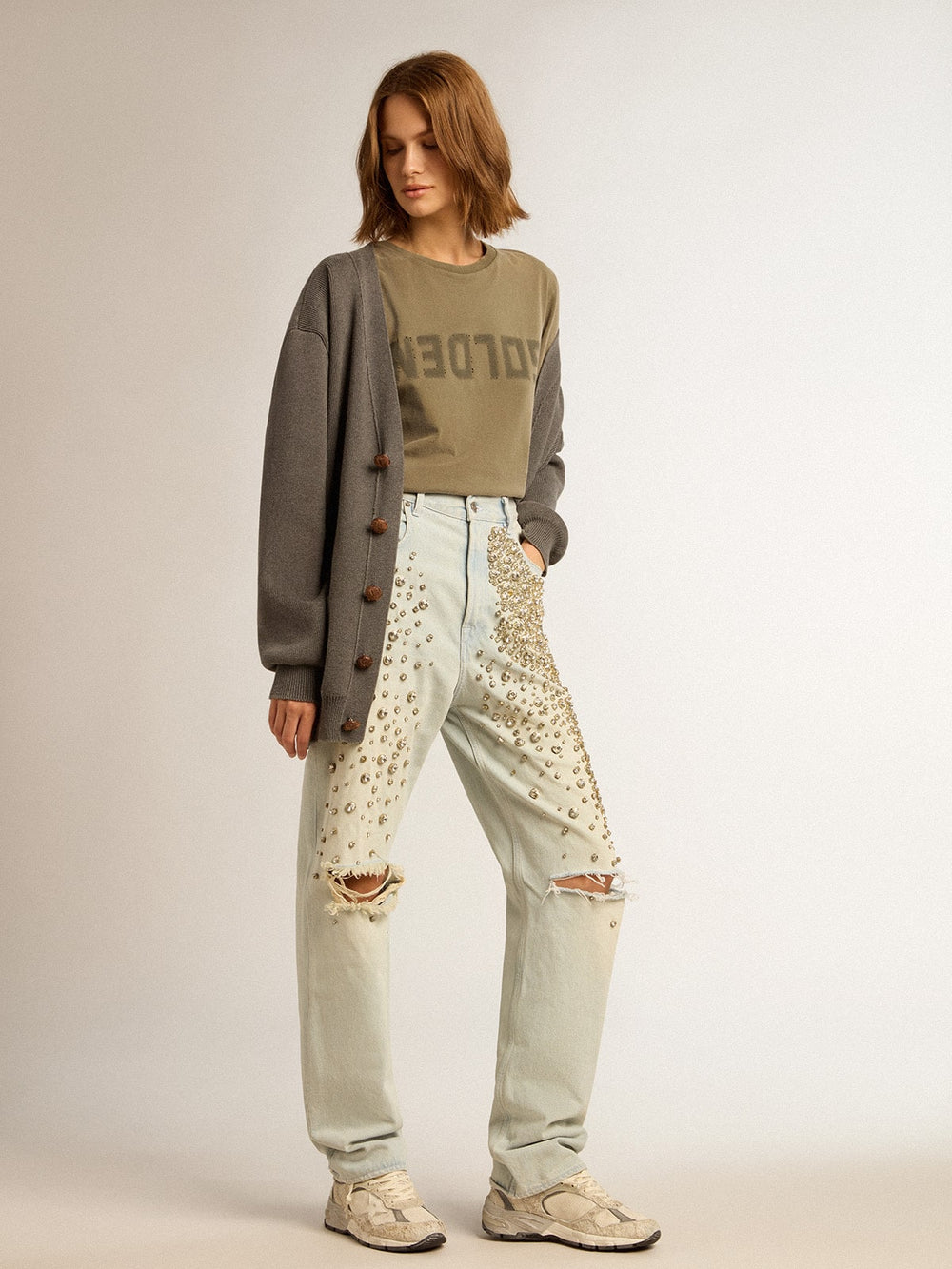 Women's olive green T-shirt with Golden lettering