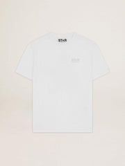 Women's white T-shirt with silver glitter logo and star