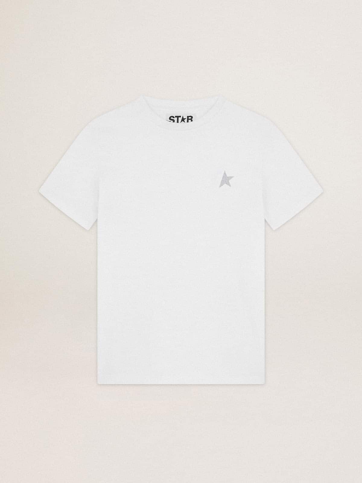 Women's white T-shirt with silver glitter star on the front