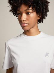 Women's white T-shirt with silver glitter star on the front