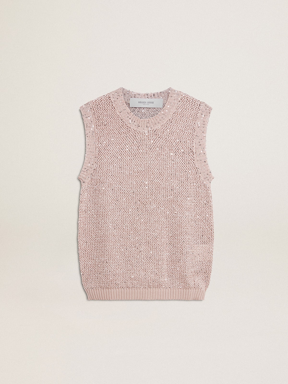 Mesh knit top with sequins and contrasting details
