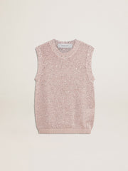 Mesh knit top with sequins and contrasting details