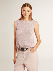 Mesh knit top with sequins and contrasting details