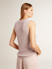 Mesh knit top with sequins and contrasting details