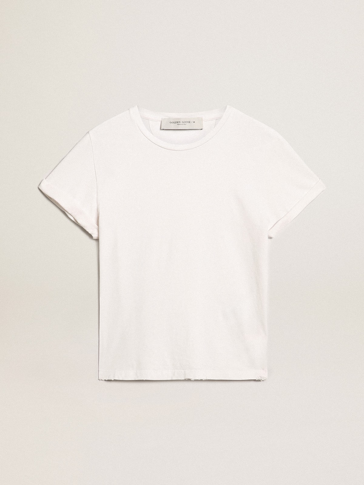 Distressed slim-fit women’s T-shirt in white