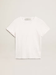 Distressed slim-fit women’s T-shirt in white