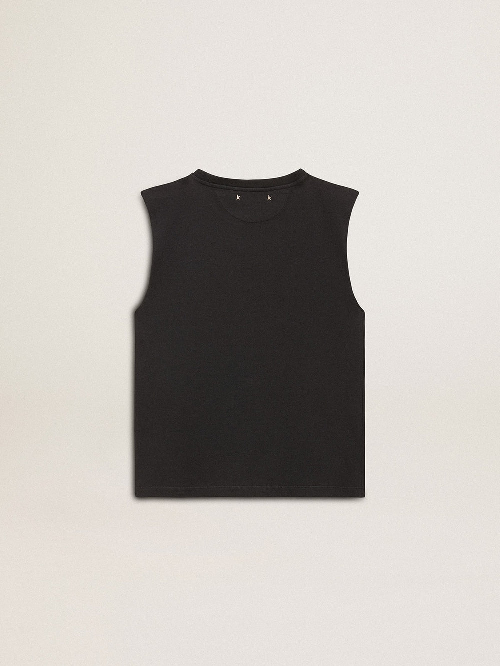 Sleeveless T-shirt in worn-black with tone-on-tone gradient embroidery