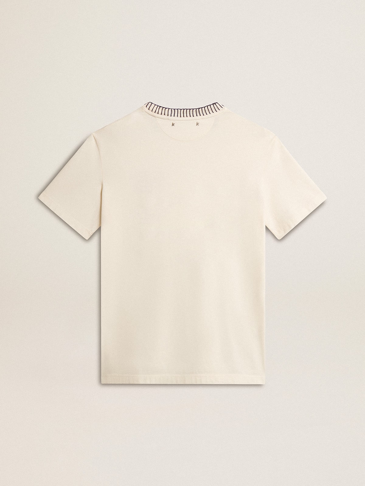 Women's aged white cotton T-shirt with hand embroidery