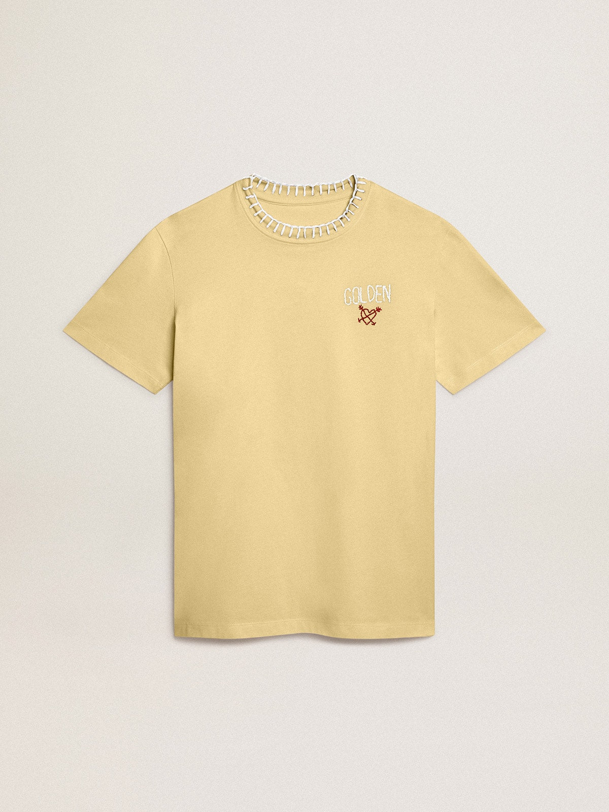 Women's T-shirt in cotton jersey with embroidery on the neck and heart