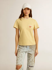 Women's T-shirt in cotton jersey with embroidery on the neck and heart