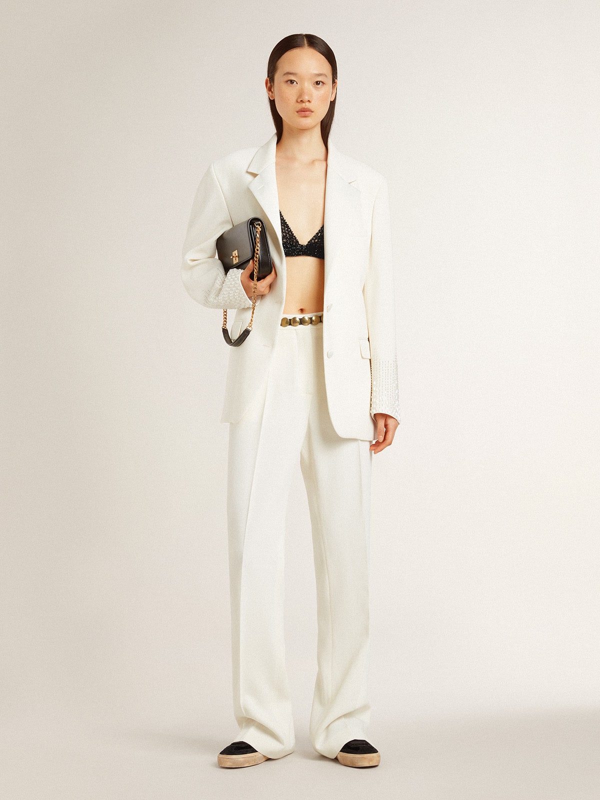 Women's black crochet top with crystals