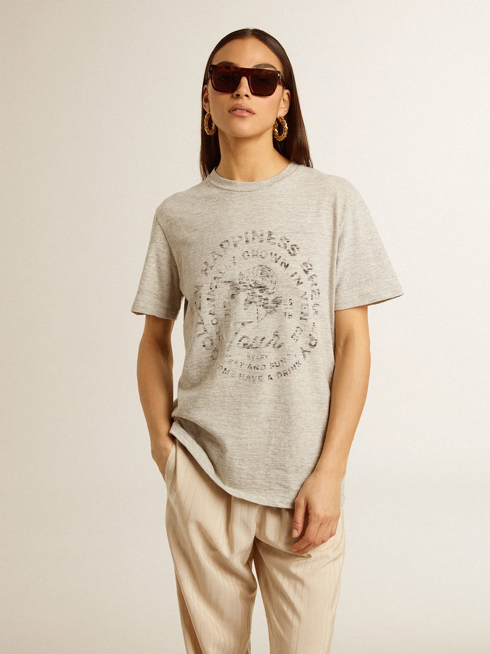 Women’s T-shirt in gray melange cotton with seasonal print