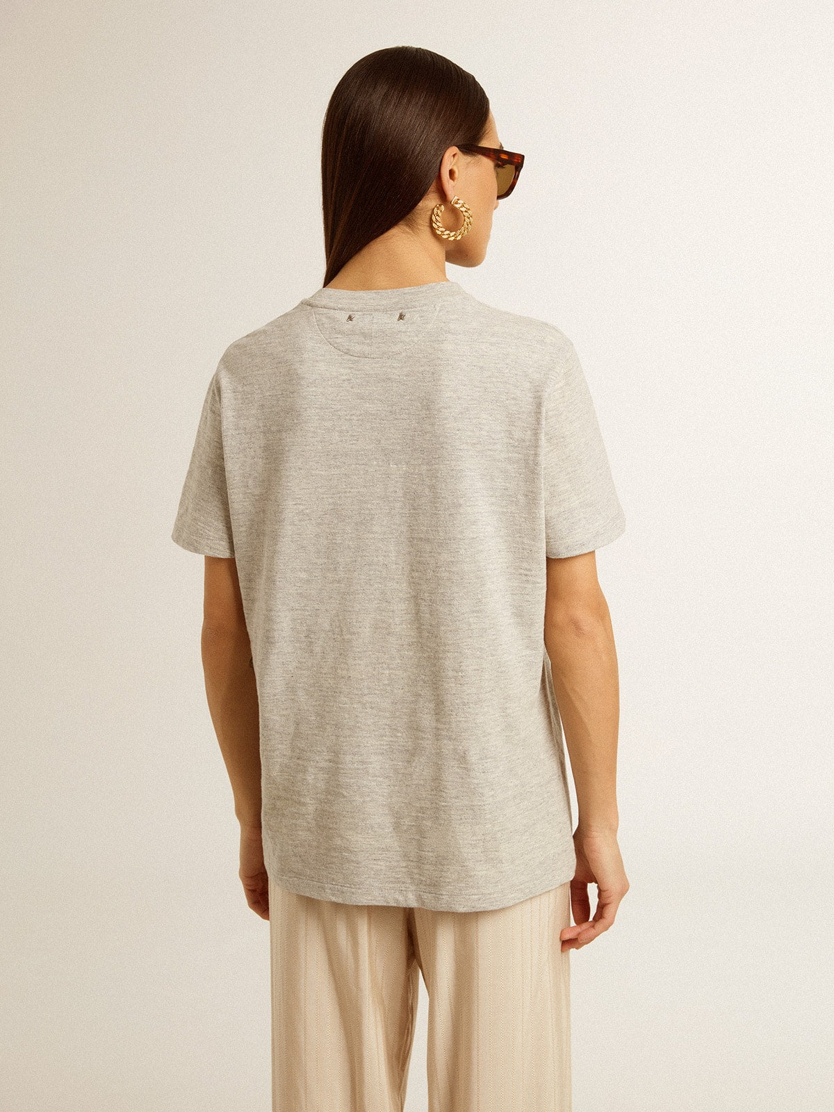 Women’s T-shirt in gray melange cotton with seasonal print