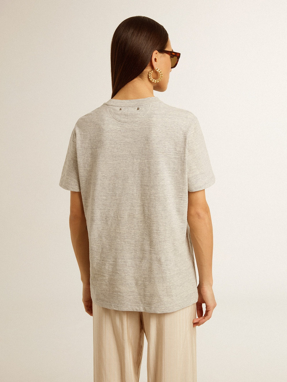 Women’s T-shirt in gray melange cotton with seasonal print