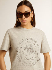 Women’s T-shirt in gray melange cotton with seasonal print