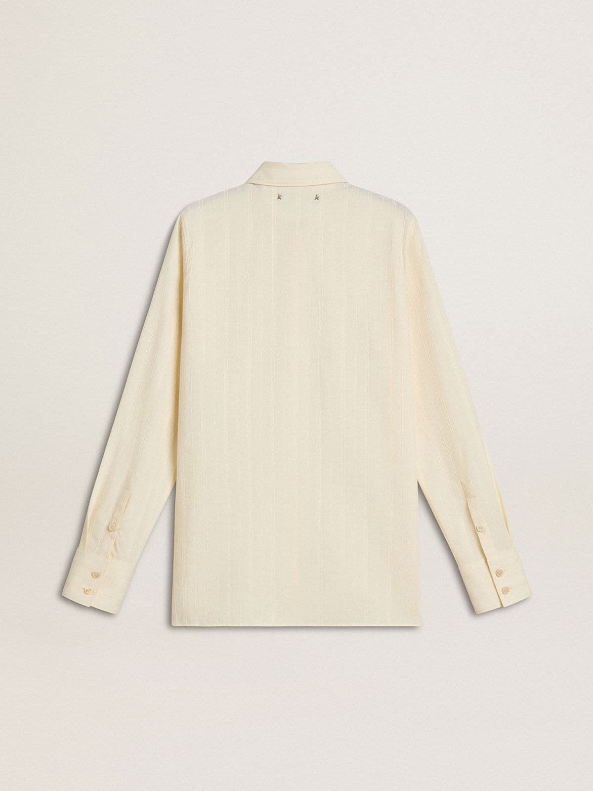 Women's cream-colored cotton shirt with floral embroidery