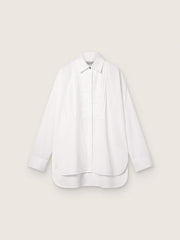 Women's oversized shirt in white cotton with pleated detail and jewel buttons