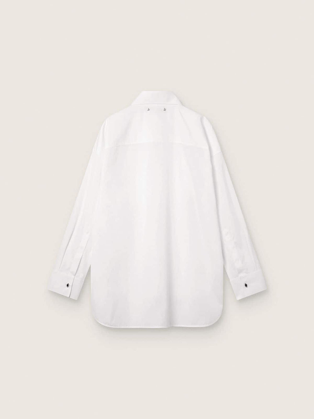 Women's oversized shirt in white cotton with pleated detail and jewel buttons