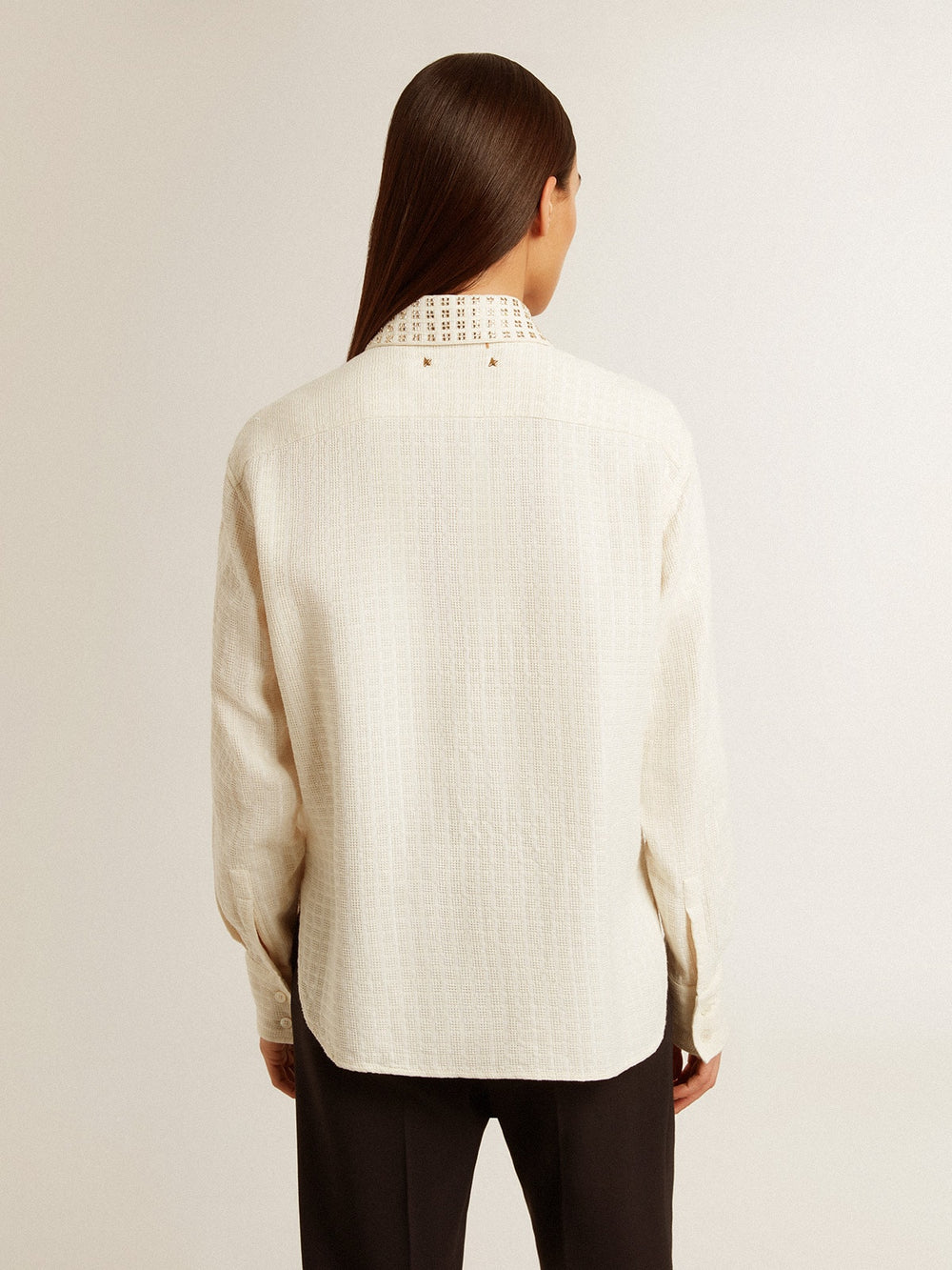 Women's viscose and cotton blend shirt with crystal-embellished collar