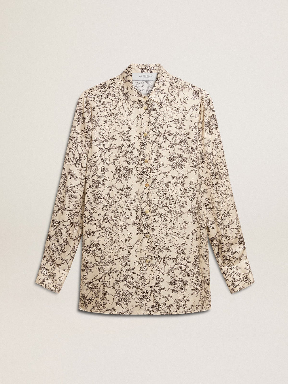 Women's silk blend pajama shirt with a floral print