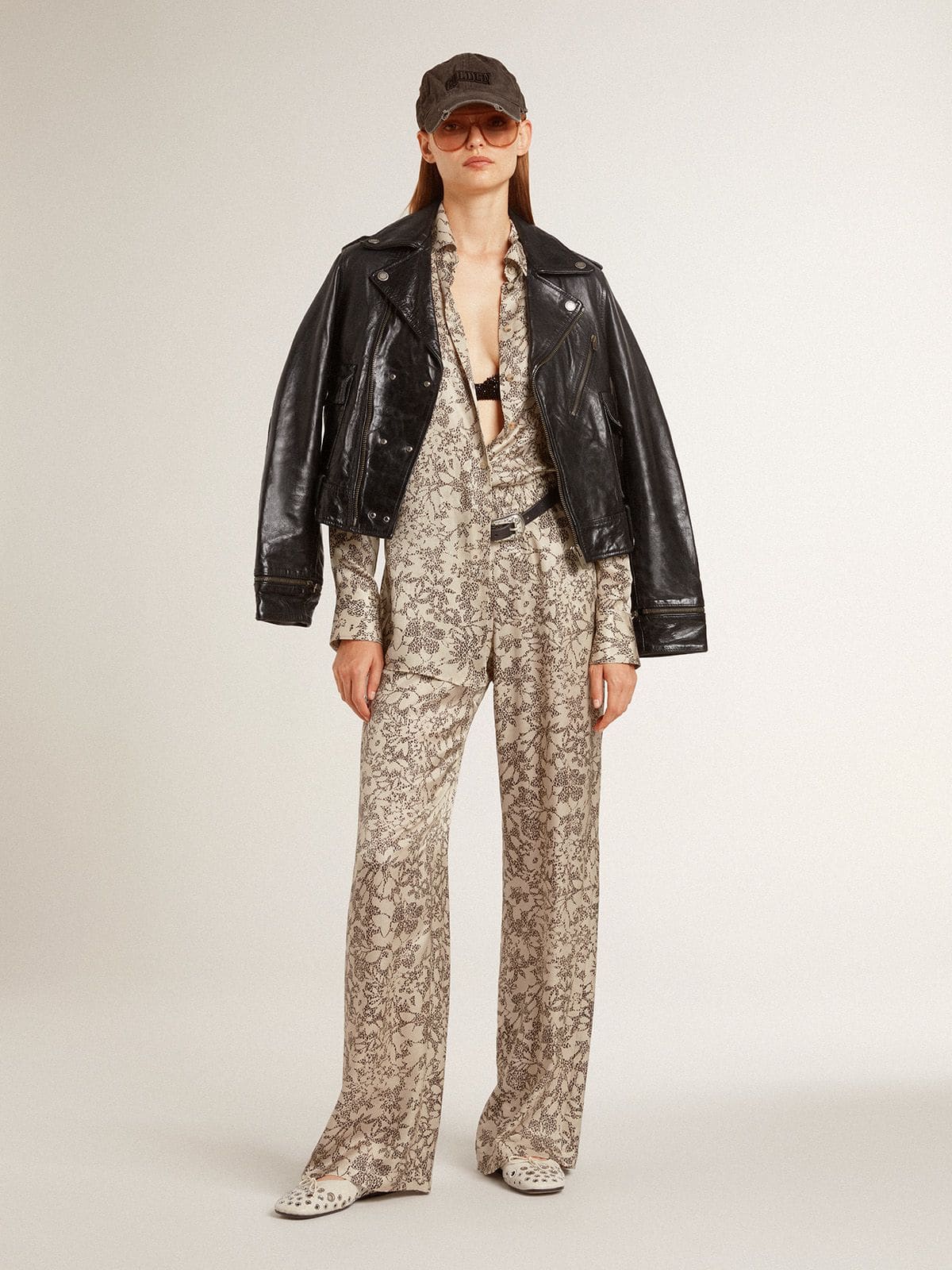 Women's silk blend pajama shirt with a floral print