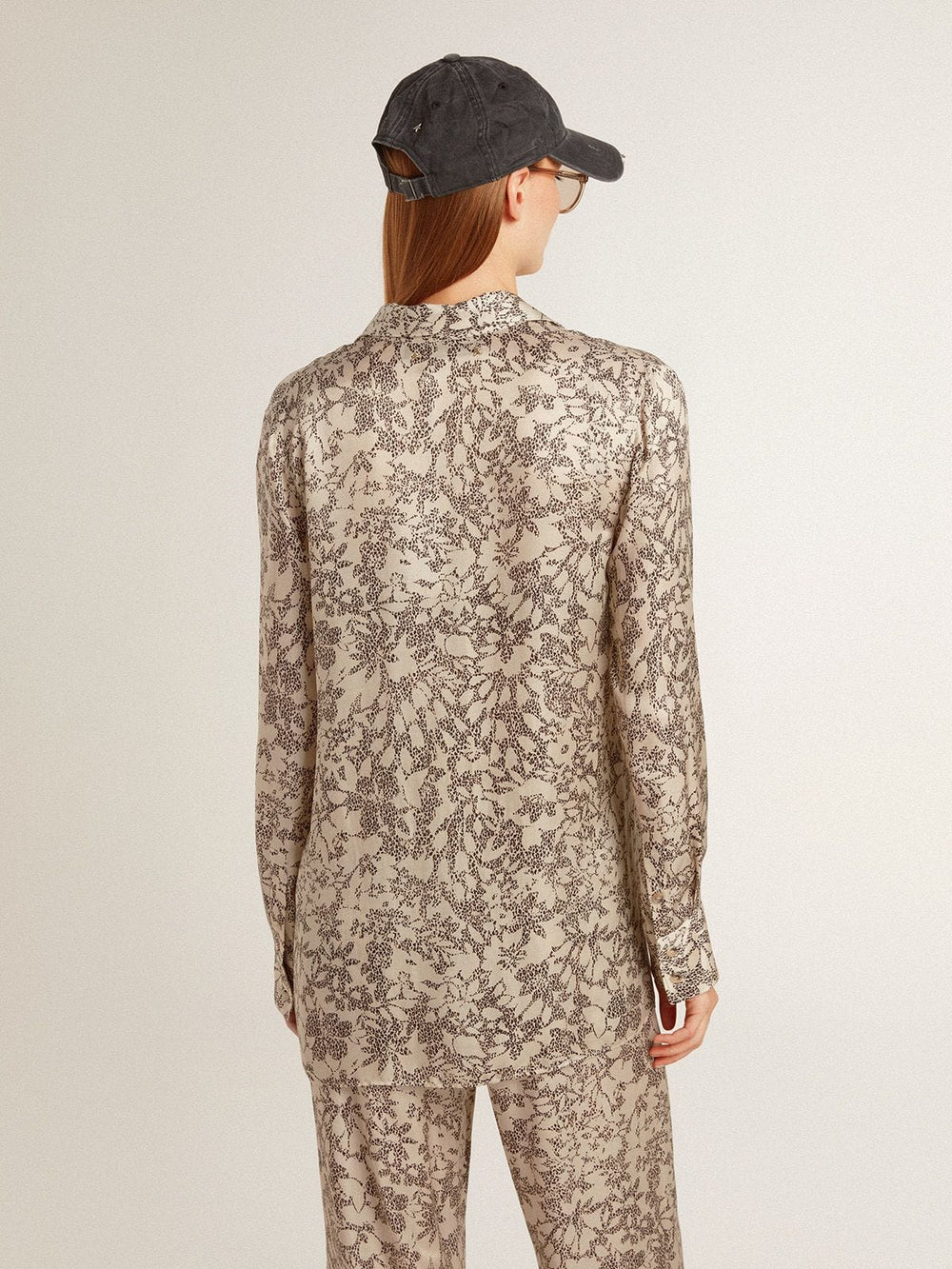 Women's silk blend pajama shirt with a floral print