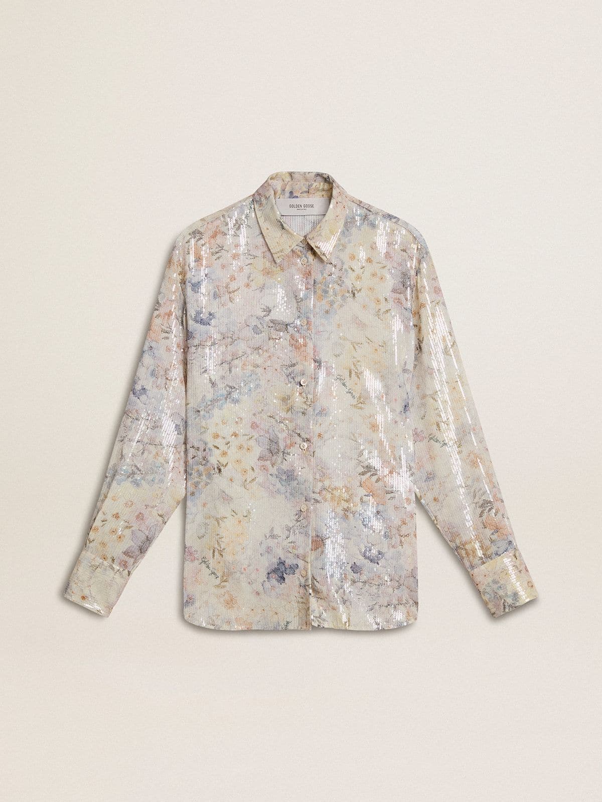 Women's shirt with multicolor floral sequin print