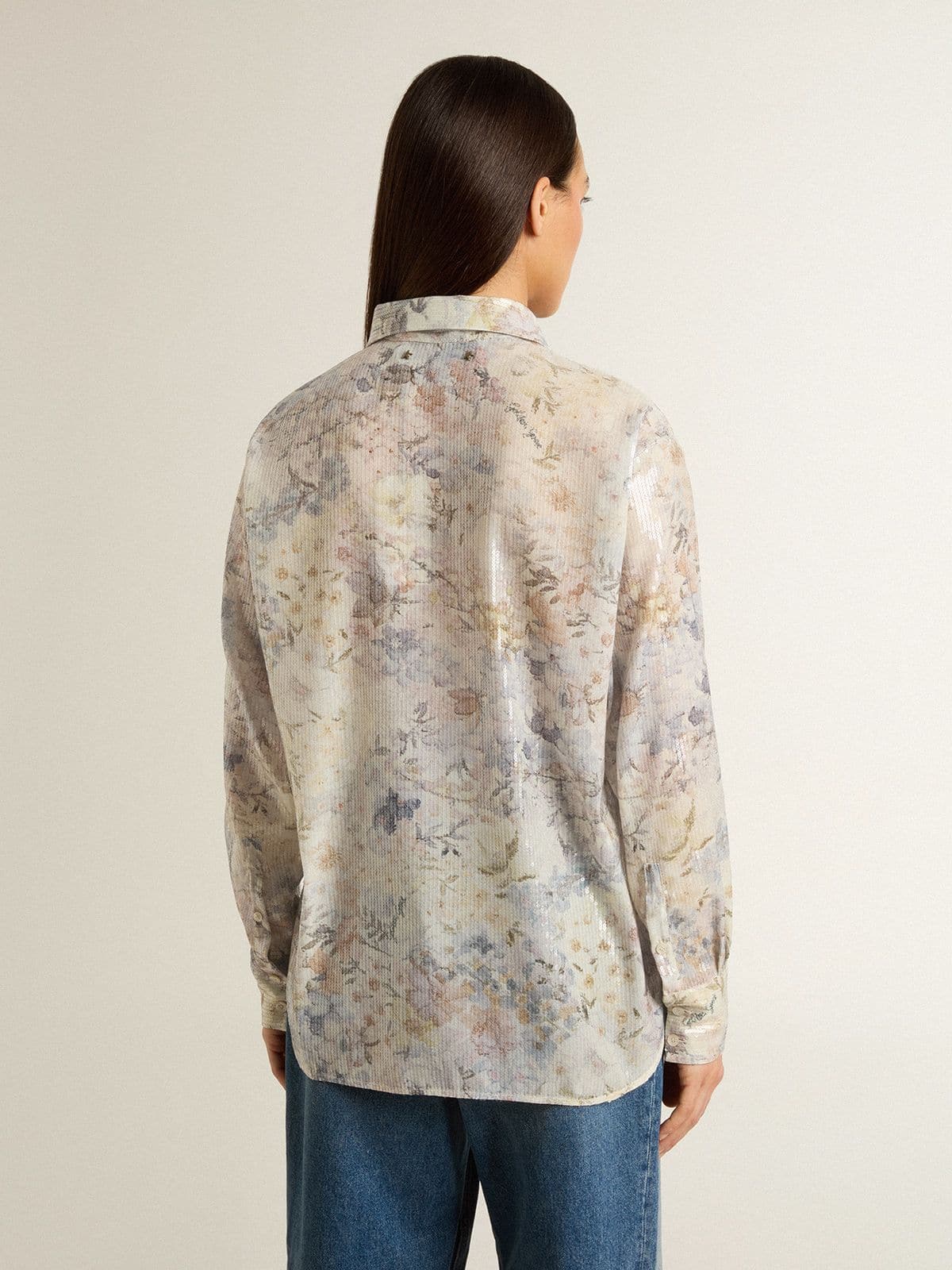 Women's shirt with multicolor floral sequin print