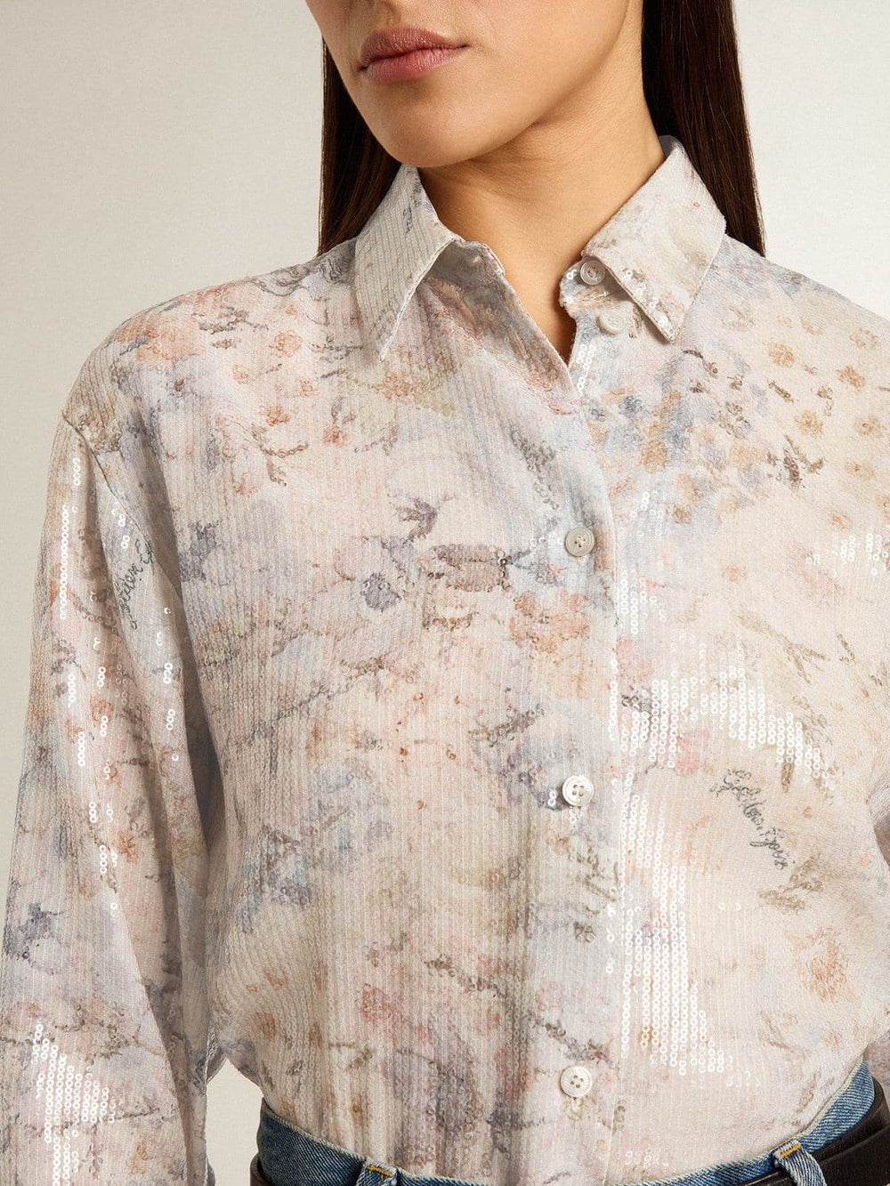 Women's shirt with multicolor floral sequin print