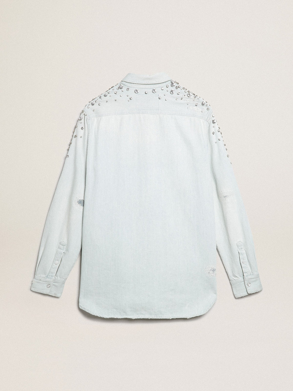 Women's bleached boyfriend shirt with cabochon crystals