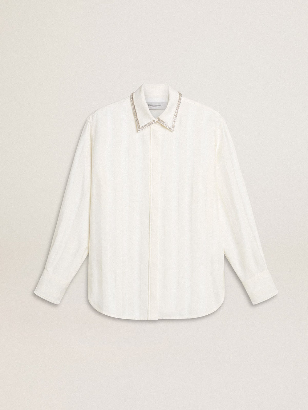 Women's shirt with a vertical striped pattern and crystal embroidery
