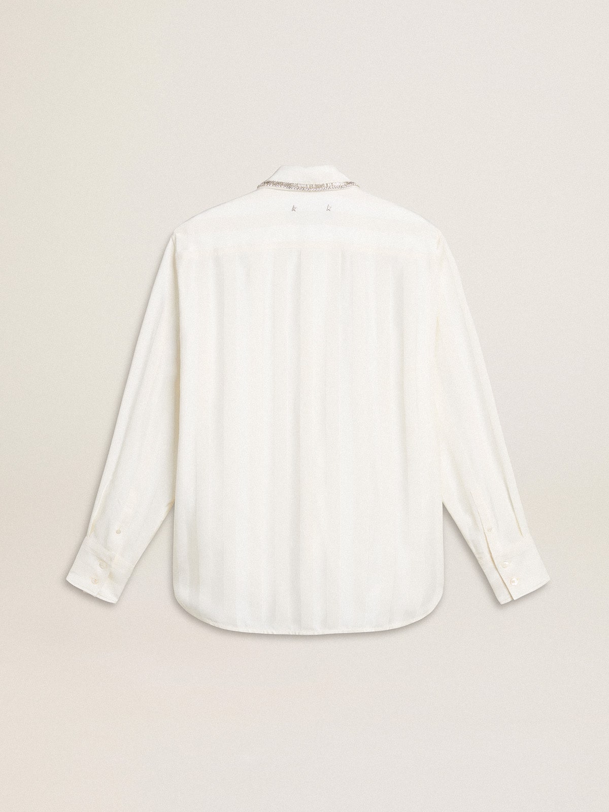 Women's shirt with a vertical striped pattern and crystal embroidery